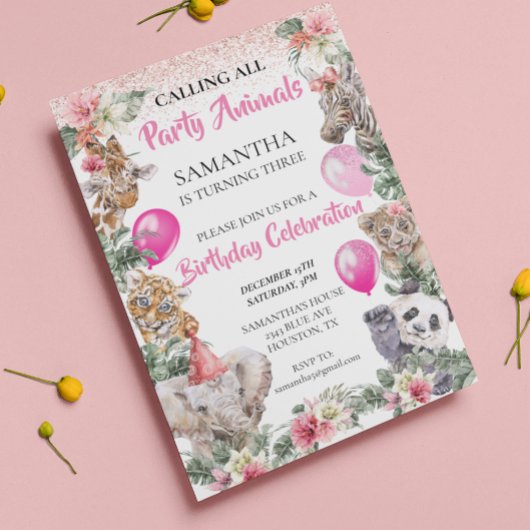 Oerwoud Safari Girl Pink Birthday Kaart