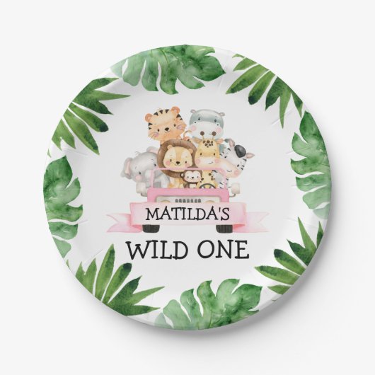 Oerwoud Safari Girl Wild One Birthday Paper Bord (Voorkant)