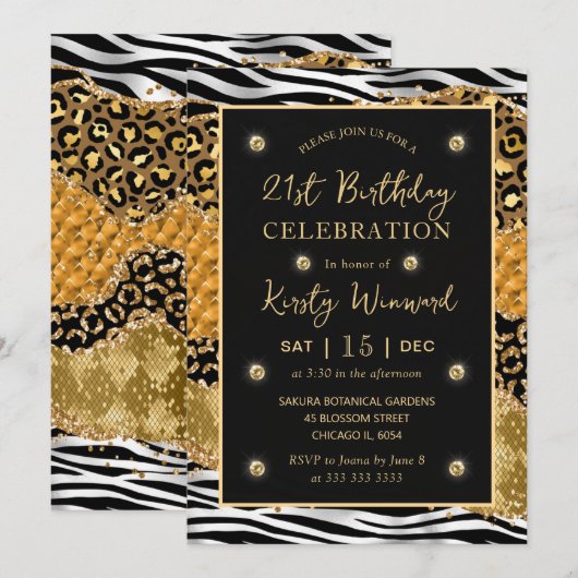 Oerwoud Safari Glitter Agate 21st Birthday Kaart (Voorkant / Achterkant)