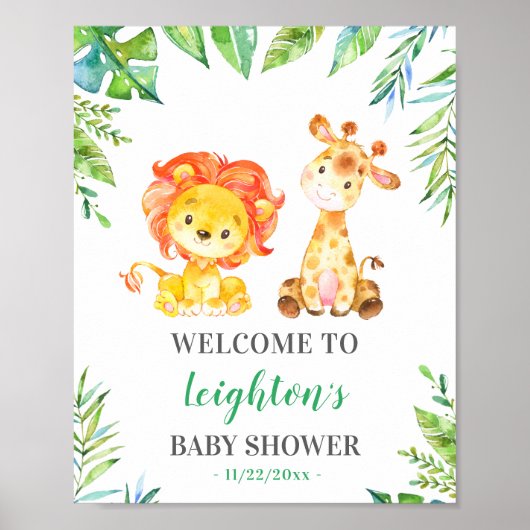 Oerwoud Safari Green Baby shower Sprinkle Welkom Poster (Voorkant)