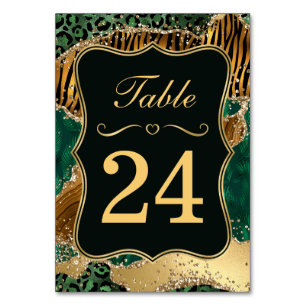 Oerwoud Safari Green Glitter Wedding Table Number Kaart