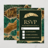 Oerwoud Safari Green Gold Glitter Agate Wedding RSVP Kaartje (Voorkant / Achterkant)