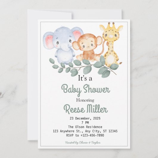 Oerwoud Safari Greenery Baby shower Kaart (Voorkant)