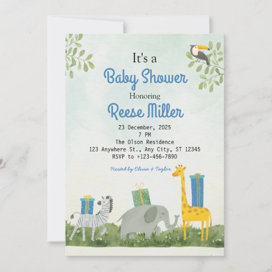 Oerwoud Safari Greenery Baby shower Kaart (Voorkant)