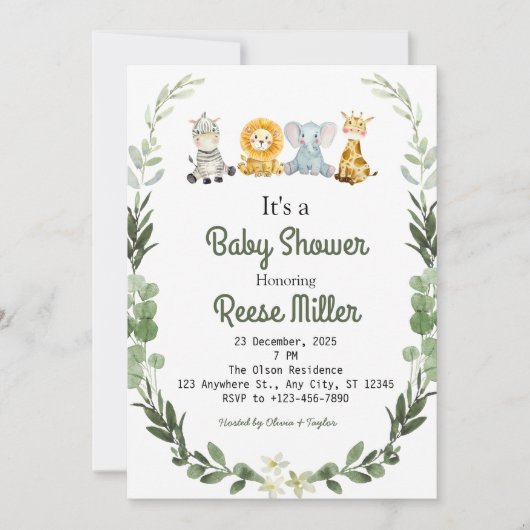 Oerwoud Safari Greenery Baby shower Kaart (Voorkant)