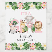 Oerwoud Safari Het is een meisje Baby shower Wijn Etiket (Enkel label)