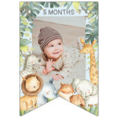 Oerwoud safari jongen 1 verjaardag blauwe foto vlaggetjes (Eerste vlag)