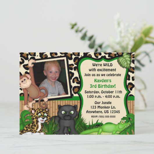 Oerwoud Safari Kids Birthday Uitnodiging (Staand voorkant)