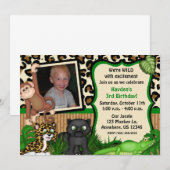 Oerwoud Safari Kids Birthday Uitnodiging (Voorkant / Achterkant)