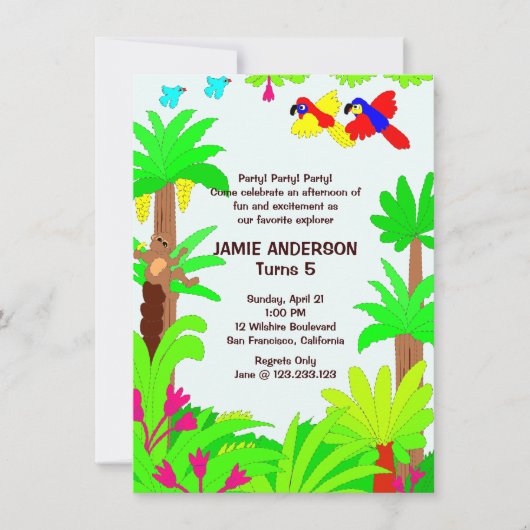 Oerwoud Safari Kind Birthday Party Invitation Kaart (Voorkant)