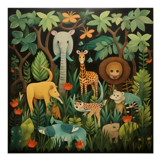 Oerwoud Safari Kinderkamer Print Perfect Poster (Voorkant)