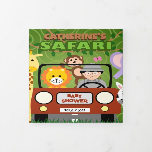 Oerwoud Safari Leuke Dieren Wild Een Baby shower Drieluik Uitnodiging (Cover)