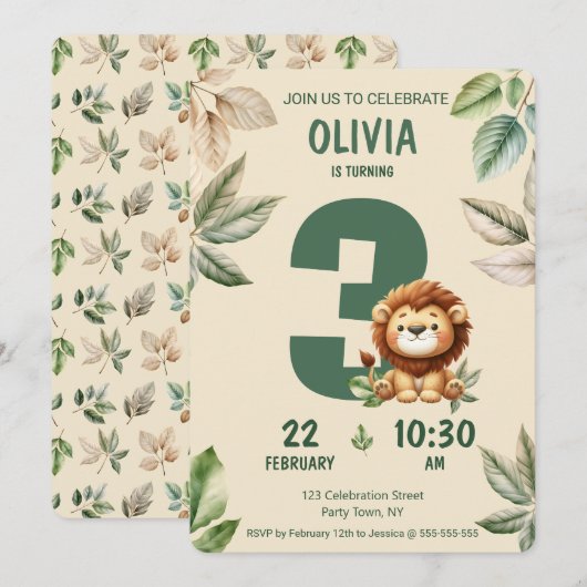 Oerwoud Safari Lion en laat verjaardagsuitnodiging Kaart (Voorkant / Achterkant)