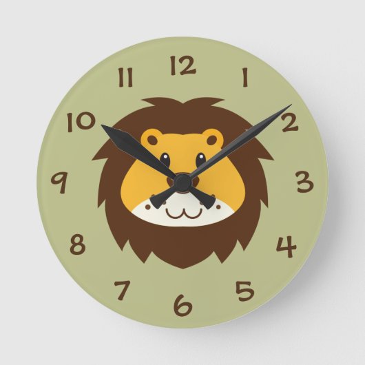 Oerwoud Safari Lion Kinder Nursery Wall Clock Ronde Klok (Voorkant)