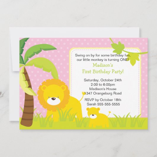 Oerwoud Safari Lions Birthday Party Invitation Kaart (Voorkant)