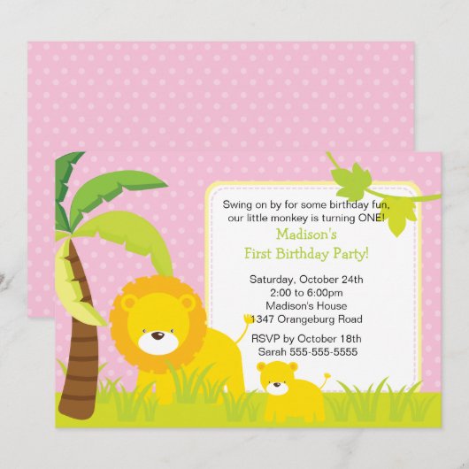 Oerwoud Safari Lions Birthday Party Invitation Kaart (Voorkant / Achterkant)