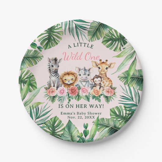 Oerwoud Safari Meisje Baby shower Papier Borden -  Papieren Bordje (Voorkant)