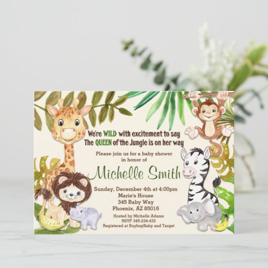 Oerwoud Safari Meisje Koningin van Oerwoud Baby sh Kaart (Staand voorkant)