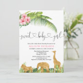 Oerwoud safari meisje roze hibiscus palmbladeren kaart (Staand voorkant)