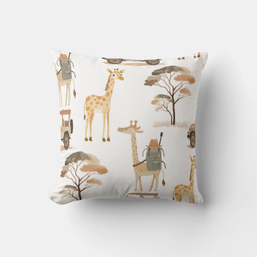Oerwoud Safari met Giraffes Nursery Pattern Kussen (Voorkant)