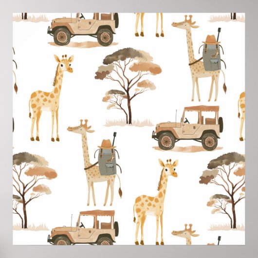 Oerwoud Safari met Giraffes Nursery Pattern Poster (Voorkant)