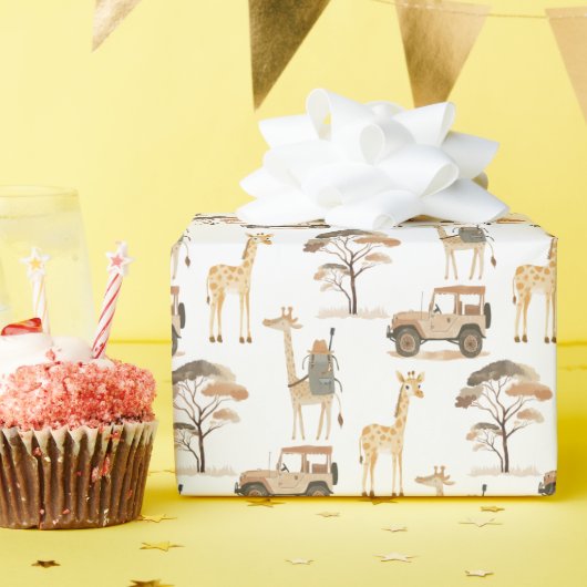 Oerwoud Safari met Giraffes Verjaardagsfeest Cadeaupapier (Verjaardagsfeest)