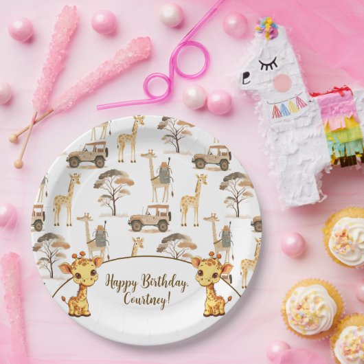 Oerwoud Safari met Giraffes Verjaardagsfeest Papieren Bordje (Feest)
