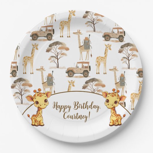 Oerwoud Safari met Giraffes Verjaardagsfeest Papieren Bordje (Voorkant)