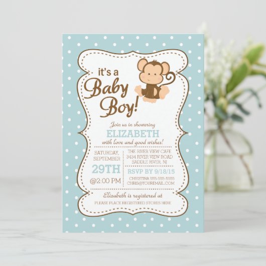 Oerwoud Safari Monkey Baby shower Uitnodiging (Staand voorkant)