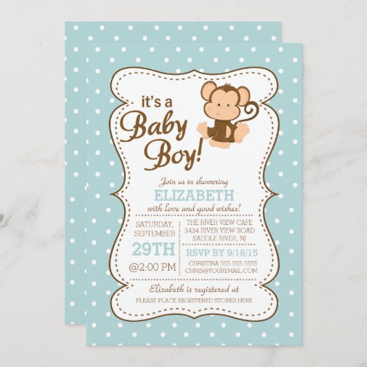 Oerwoud Safari Monkey Baby shower Uitnodiging (Voorkant / Achterkant)