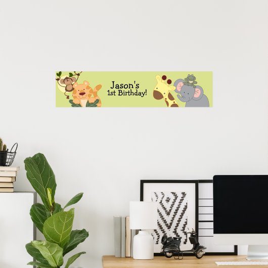 OERWOUD SAFARI Monkey Birthday Banner Poster (Thuiskantoor)