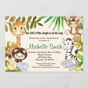 Oerwoud Safari Monkey Elephant Giraffe Baby shower Kaart