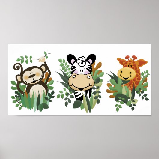 OERWOUD SAFARI MONKEY, ZEBRA & GIRAFFE ART POSTER (Voorkant)