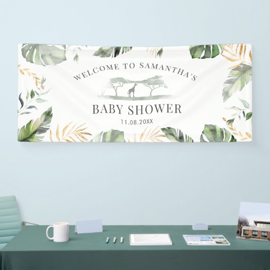 Oerwoud Safari Natuur Groen Rustiek Baby shower Spandoek (Beurs)