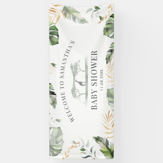 Oerwoud Safari Natuur Groen Rustiek Baby shower Spandoek (Verticaal)