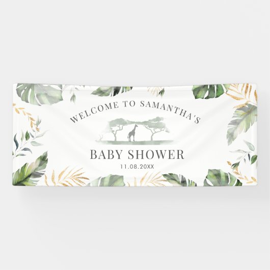 Oerwoud Safari Natuur Groen Rustiek Baby shower Spandoek (Horizontaal)