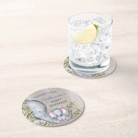 Oerwoud Safari Olifant Baby shower Dank u Ronde Kartonnen Onderzetter (Insitu)