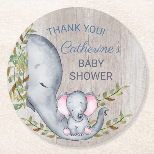 Oerwoud Safari Olifant Baby shower Dank u Ronde Kartonnen Onderzetter (Voorkant)