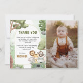 Oerwoud Safari Party Animals Verjaardagsfoto Bedankkaart (Voorkant)