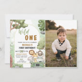 Oerwoud Safari Party Animals Wild 1 1 ^ e verjaard Kaart (Voorkant)