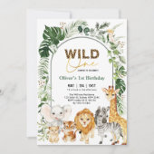 Oerwoud Safari Party Animals Wild 1 1 ^ e verjaard Kaart (Voorkant)