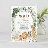 Oerwoud Safari Party Animals Wild 1 1 ^ e verjaard Kaart (Staand voorkant)