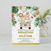 Oerwoud Safari Party Animals Wilde Op een dag Folie Uitnodiging (Staand Voorkant)