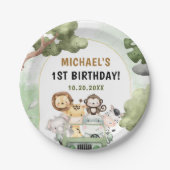 Oerwoud Safari Party Dieren 1e verjaardag Papieren Bordje (Voorkant)