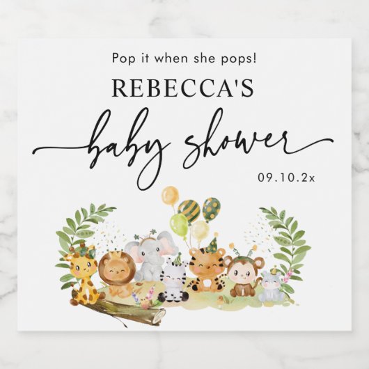 Oerwoud Safari Pop het als ze Baby shower Pop Sparkling Wijnetiket (Enkel label)