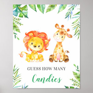 Oerwoud Safari Raad hoeveel Snoepjes Baby shower Poster