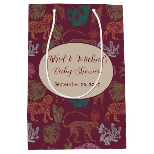 Oerwoud Safari Roze Baby shower Medium Cadeauzakje (Voorkant)