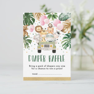 Oerwoud Safari Roze ballon Baby Girl Diaper Raffle Informatiekaartje