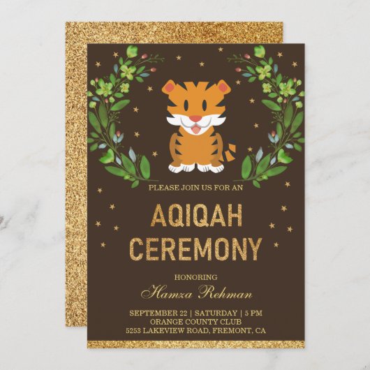 Oerwoud Safari Schattige Baby Tiger Aqiqah Kaart (Voorkant / Achterkant)