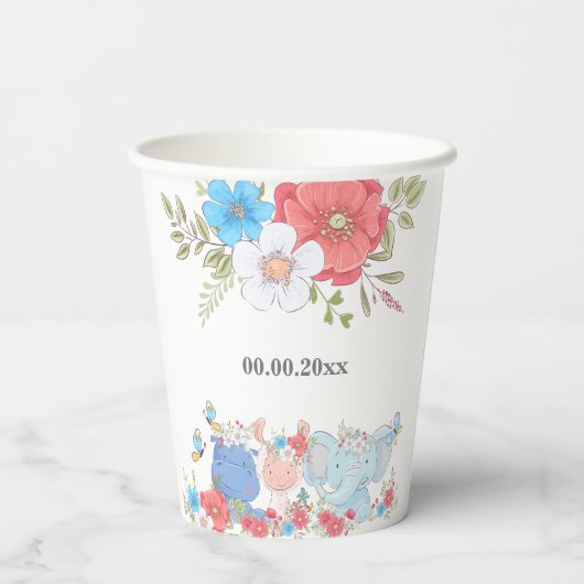 Oerwoud safari schattige babydieren tropisch feest papieren bekers (Achterkant)